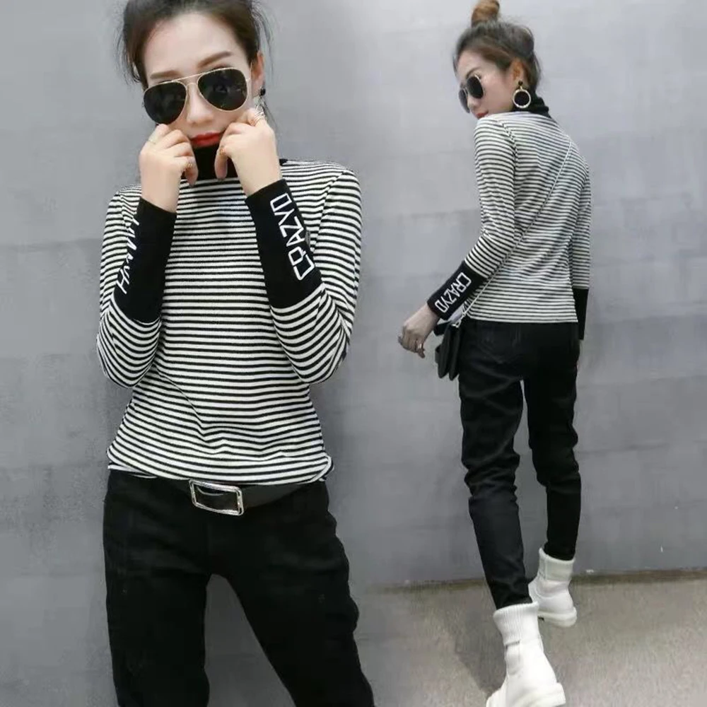 Women's Thermal Shirt Cotton Polyester Stretch Elasticity Compression Baselayer Tutrleneck Striped Fuzzy Thermal Underwear