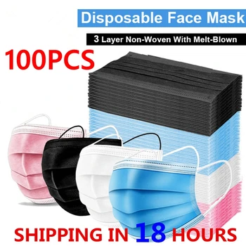 

100pcs Mask Disposable Nonwove 3 Layer Ply Filter Mask mouth Face mask filter safe Breathable Protective masks Fast Shipping