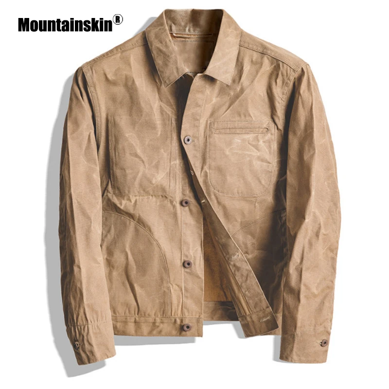 Mountainskin, новинка, мужская куртка, крутая, модная, классика, Ретро стиль, пальто для мужчин, хаки, масло, воск, холст, куртка, тонкая, подходит для мужчин, брендовая одежда, SA844