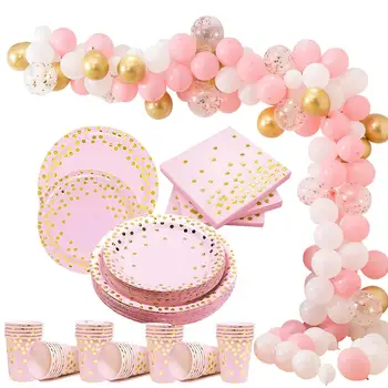 

Gold Dot Pink Disposable Tableware Plates Cups Girl Birthday Party Decoration Kids Girls Wedding Baby Shower Party