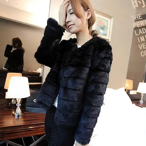 Меховые женские пальто из искусственного меха зимние женские искусственный кроличий мех пальто толстая теплая элегантная женская тонкая короткая куртка из искусственного меха M905 - Цвет: Черный