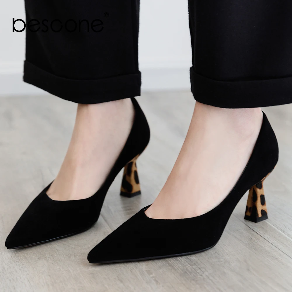 

BESCONE Concise Women' s Pumps Office Shallow Leopard Print High Strange Heel High Quality Elegant Shoes Comfortable Pumps BO597