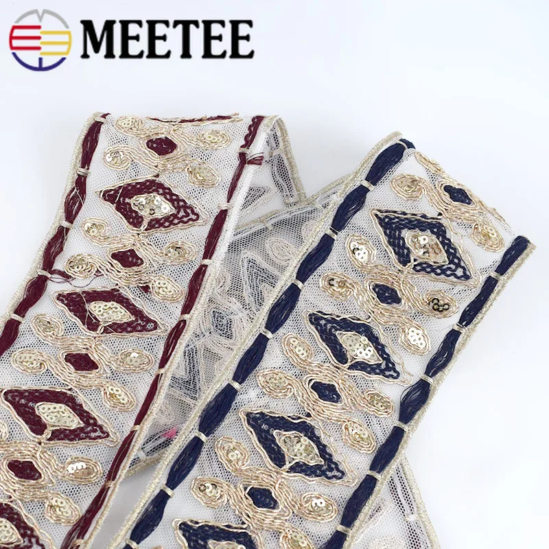 2Meter Ethnic Gold Thread Embroidered Lace Trims Sequins Webbing Ribbons Tape For Shoes Dress Decoration DIY Sewing Accessories|Кружево| |