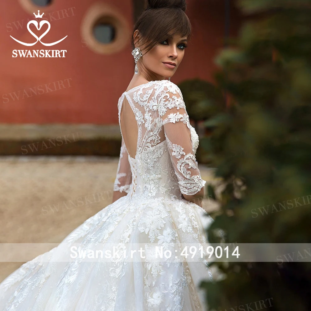 Роскошное бальное платье свадебное платье Swanskirt N123 винтажное кружевное свадебное платье с аппликацией Часовня шлейф пуговица в тюркском стиле Vestido de Noiva