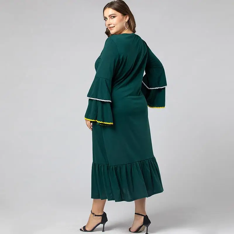 4xl размера плюс зеленое платье с оборками повседневное женское платье большого размера элегантное зеленое вечернее длинное платье макси весна осень большие платья