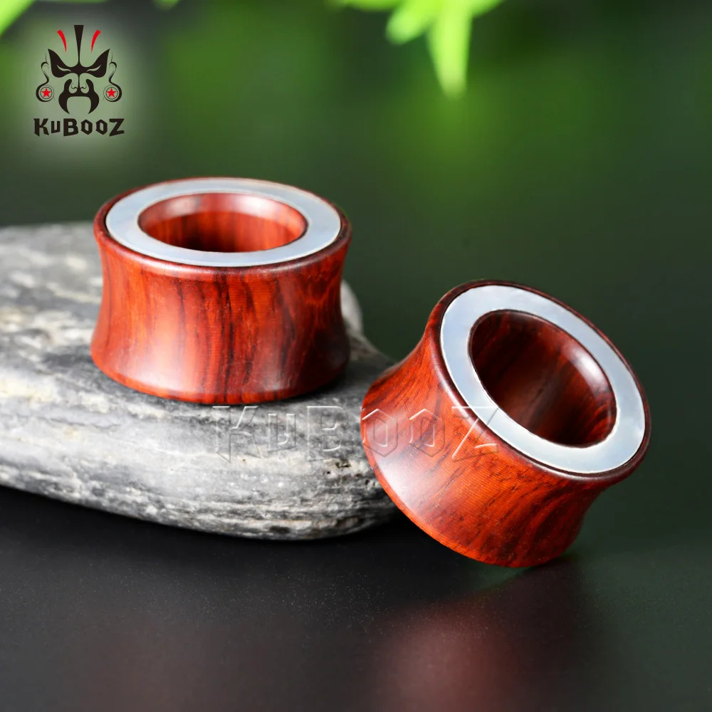 KUBOOZ High End Design White Line Wood Ear Piercing Plugs Gauges Expanders Fashion Body Jewelry Earring Tunnels Stretchers 2PCS