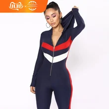 Комбинезоны на молнии с капюшоном, Комбинезоны для женщин, лоскутное боди с длинным рукавом, уличная одежда, комбинезон для женщин, сексуальный комбинезон