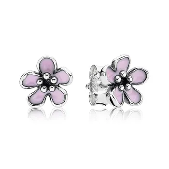 

Korean version sweet and lovely Cherry Blossom S925 Tremella nail temperament simple Earrings Pink Flower female