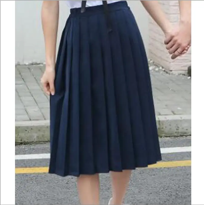 Navy Mid Skirt New Orthodox Uniform College Costume School Girl Jk School Uniformsshort Skirt Pleated Skirt Sailors Girls Clothing Xs-5xl - Цвет: Navy Mid Skirt