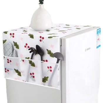 

Refrigerator Dust Cover Waterproof European Pattern Sun Dust Protection Cover with 2 Storage Pockets Household Accessories