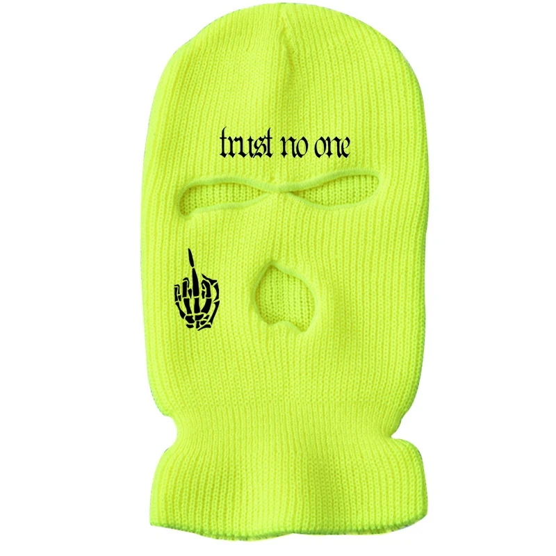 Trust No One Letter Embroidery 3 Holes Balaclava Beanie Hat Autumn Winter Keep Warm Unisex Full Face Mask Men Ski Cap mens skully beanie