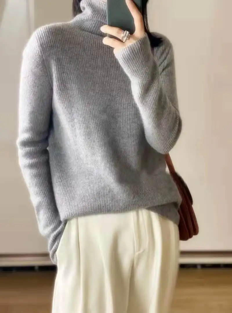 High-neck Cashmere Sweater Women  Lazy Autumn Winter New Wool Knitted Sweater Turtleneck Pullover Female