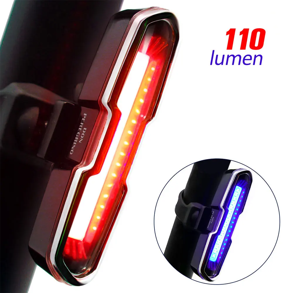 USB Rechargeable Powerful Bicycle Tail Light for Cycling Safety DON PEREGRINO 110 Lumens High Brightness LED Rear Bike Light