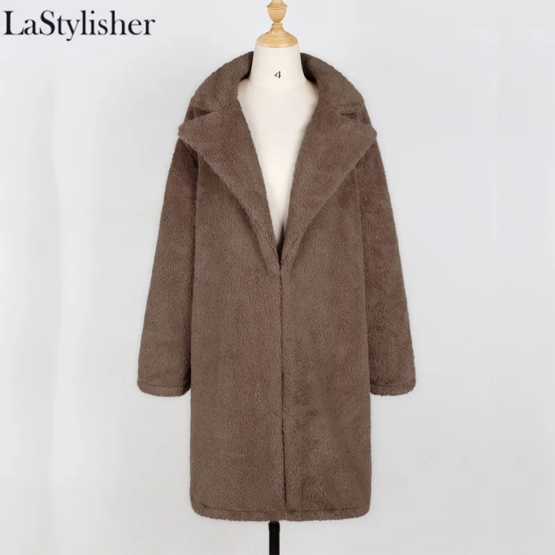 Уличная мода, женское длинное пальто, плюшевое пальто большого размера из искусственного меха, Женская куртка из искусственного меха, кардиган размера плюс, женская одежда - Цвет: dark brown