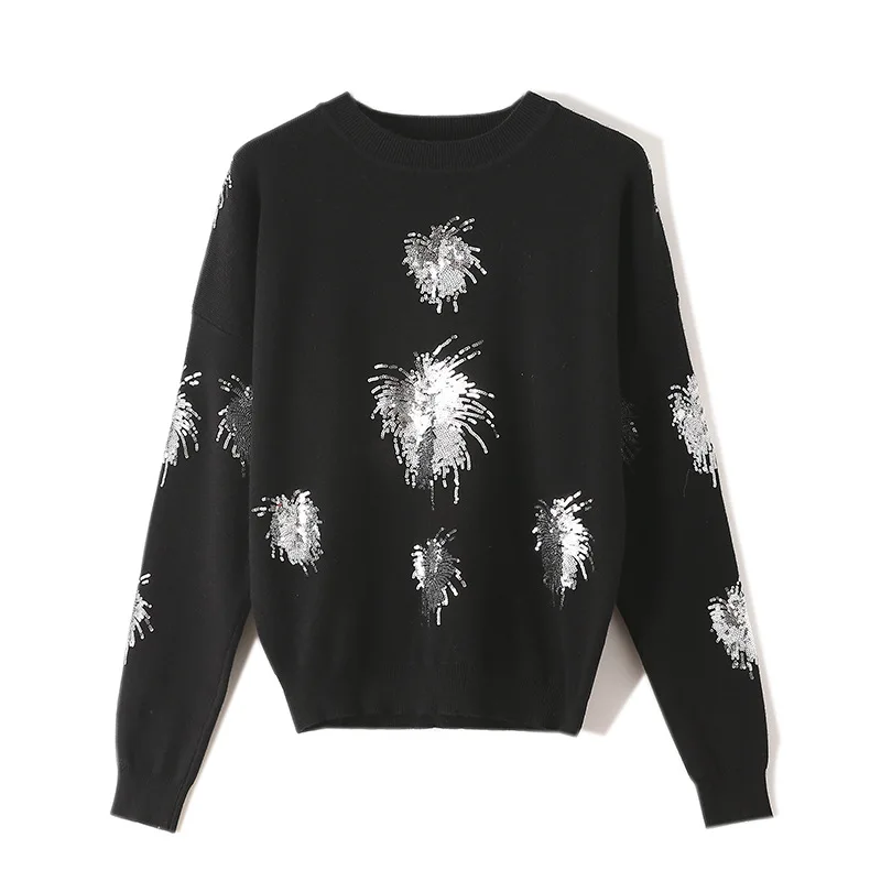 Женский трикотажный свитер с блестками и длинным рукавом | Женская одежда