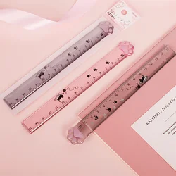 Reglas transparentes con forma de Pata de Gato para niños, herramientas de medición de pintura de 15cm, papelería Kawaii, regalos de elogio, suministros escolares para estudiantes, 1 ud.