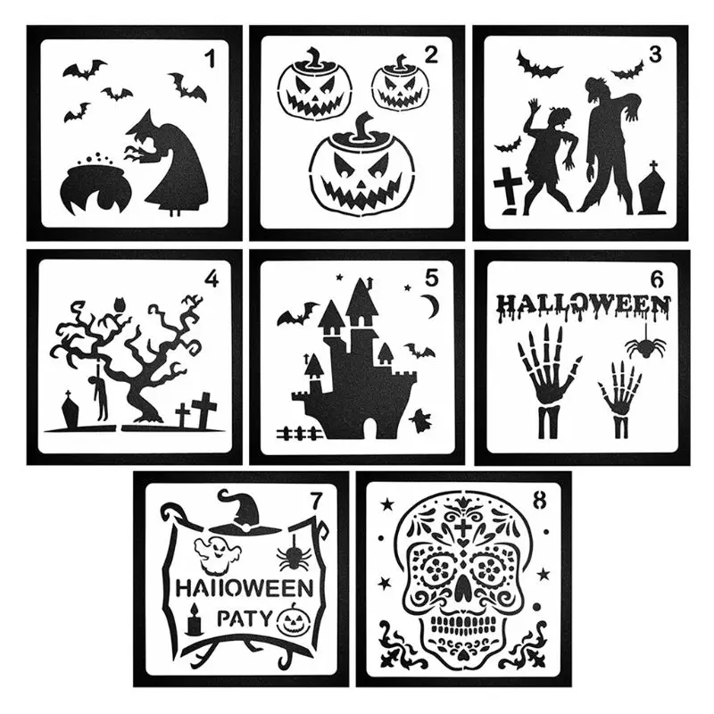 

8PCS Halloween Decor Stencils Template for Face Painting DIY Drawing Painting T