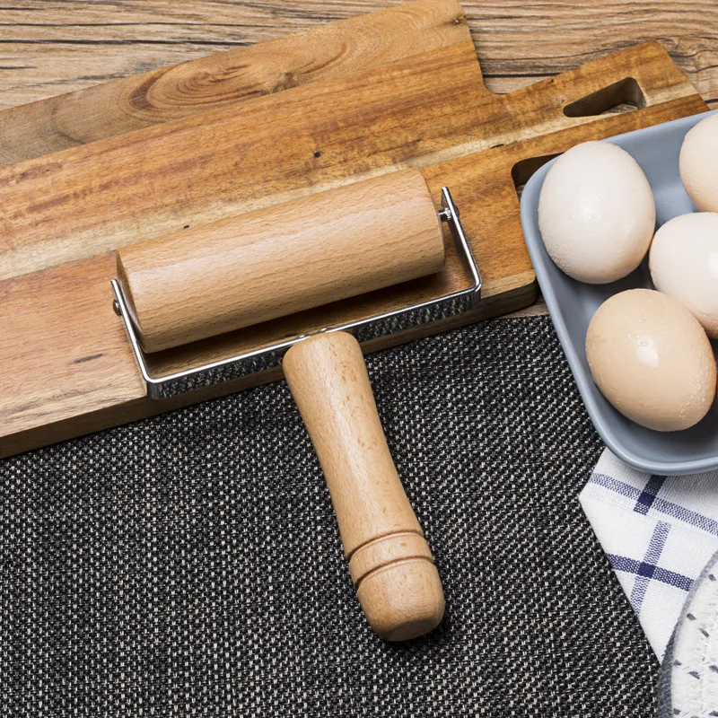 

Solid wood rolling pin baking pizza dumpling skin roller with handle pressure rod