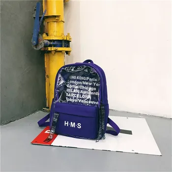 

2020 New Transparent Backpack College Style Student Bag Letter Printed Luggage Backpack Girl Shoulder Bag Couple Travel Bag