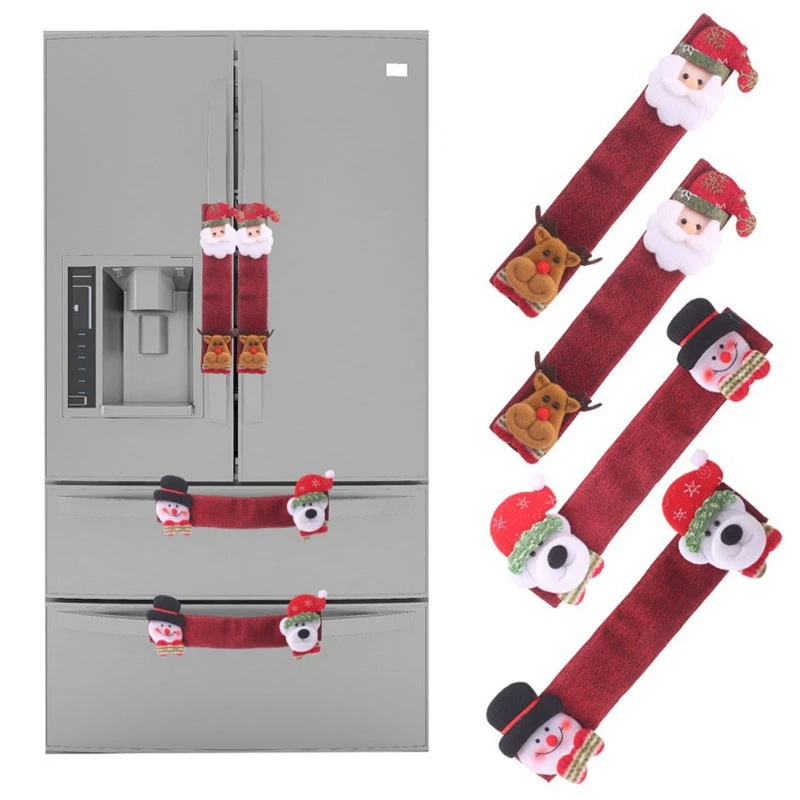 Refrigerator Door Gloves Set 8 Santa Claus Snowman Kitchen Appliances Cover Refrigerator Microwave Dishwasher Door Handle Cover