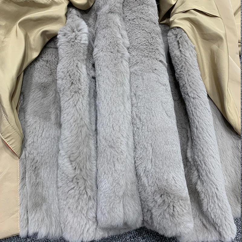 Best 2019 new Parka Winter Real Fur Coat Jacket Women Natural Fox Fur Collar Detachable Rex Rabbit Liner Loose Outerwear 4