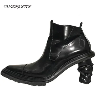 

2020 New Spring and Autumn All-match Thick Heel Retro Motorcycle Boots Side Zipper Pointed Toe Chelsea Short Boots Women Shoes