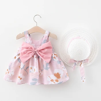 

Baby Girls Clothes Summer Baby Sleeveless Dress Newborn Infant Dresses Cotton Printing Bow Skirts Toddler Dresses Send Hat