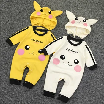 

Baby Girls Boys Romper Newborn Baby Clothing Pokemon Kids Pikachu Costumes Jumpsuits With Cute Hats Infant Autumn Wear 0-12M