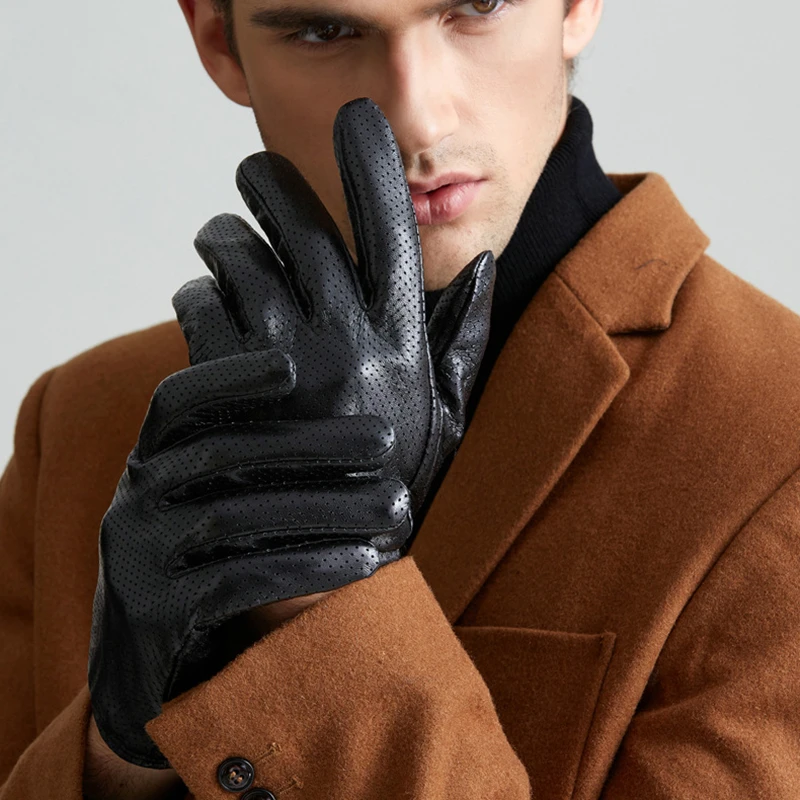 

Spring And Summer Mens Imported Sheepskin Leather Touch Screen Gloves Fashion Outdoor Sports Driving Anti-Skid Cycling Gloves