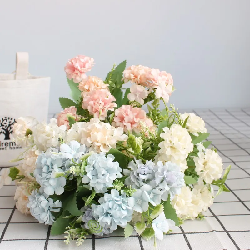 9 головок мини шар гортензии искусственные цветы букет Шелковый домашний декор