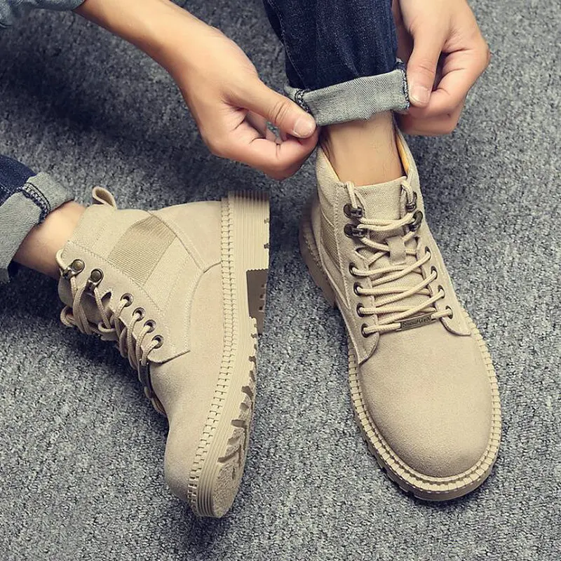 

Fashion Military Ankle Boots Men Canvas Footwear Casual Boots Men Genuine Leather Desert Western Motorcycle Boots A54-96