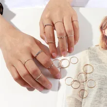Moda 10 unids/set versión coreana Junta anillo marea combinación Anillos de cola diferente tamaño de 1,4 CM-1,8 CM