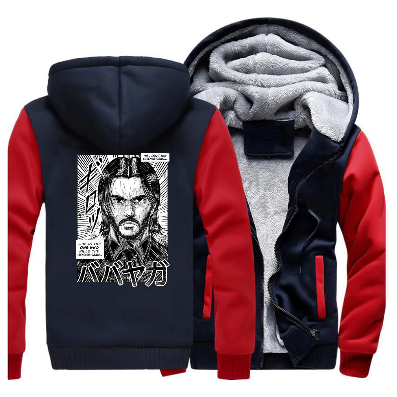 Keanu Reeves Babayaga/мужская толстовка с капюшоном; зимняя теплая флисовая толстовка с капюшоном в японском стиле; толстое пальто; уличная одежда John Wick - Цвет: Red Dark Blue