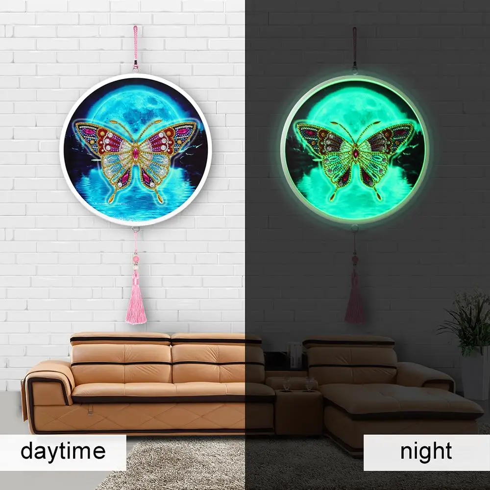 Узор Бабочки светящаяся Фреска Teesles Алмазная картина круглая рамка вышивка с