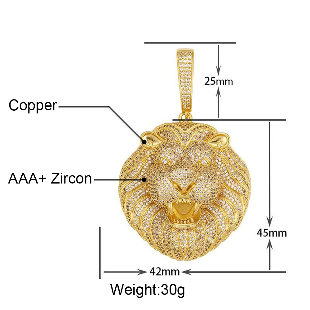 Super High Quality Lion Iced Out  Pendant Necklaces For Men Women Full Zircon Stone With Bling Cuban Chain Hip Hip Jewelry 6