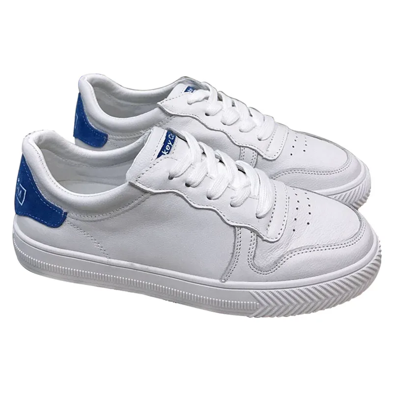 

2019 Women Spring Leather White Shoes Wild Low Shoes Color Matching Flat Casual Running Sports Shoes Leather Sneakers Shoes