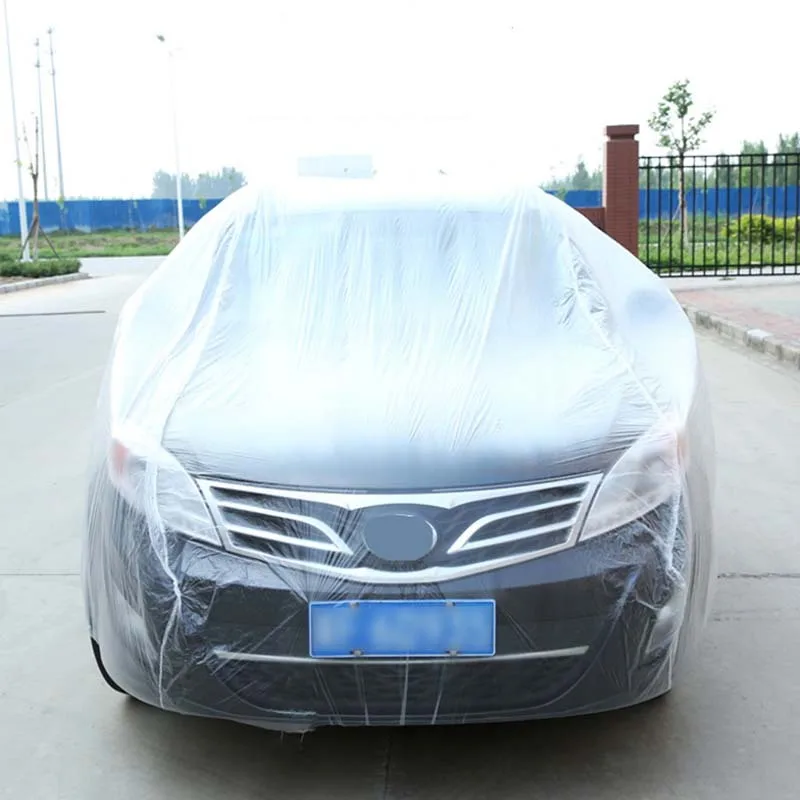 

Clear Plastic Temporary Disposable Universal SUV Car Cover Rain Dust Snow Garage
