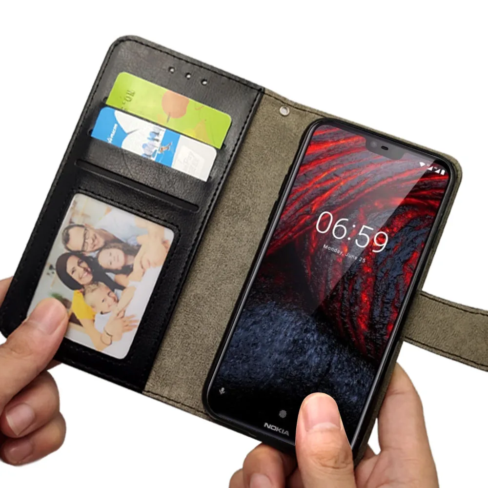 Чехол для Nokia 6 1 Plus флип чехол кожаный кошелек слот карт силиконовый защитный