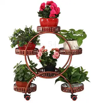 

Flower stand wrought iron multi-layer flower shelf floor type movable sliding wheeled flower pot stand living room green balcony