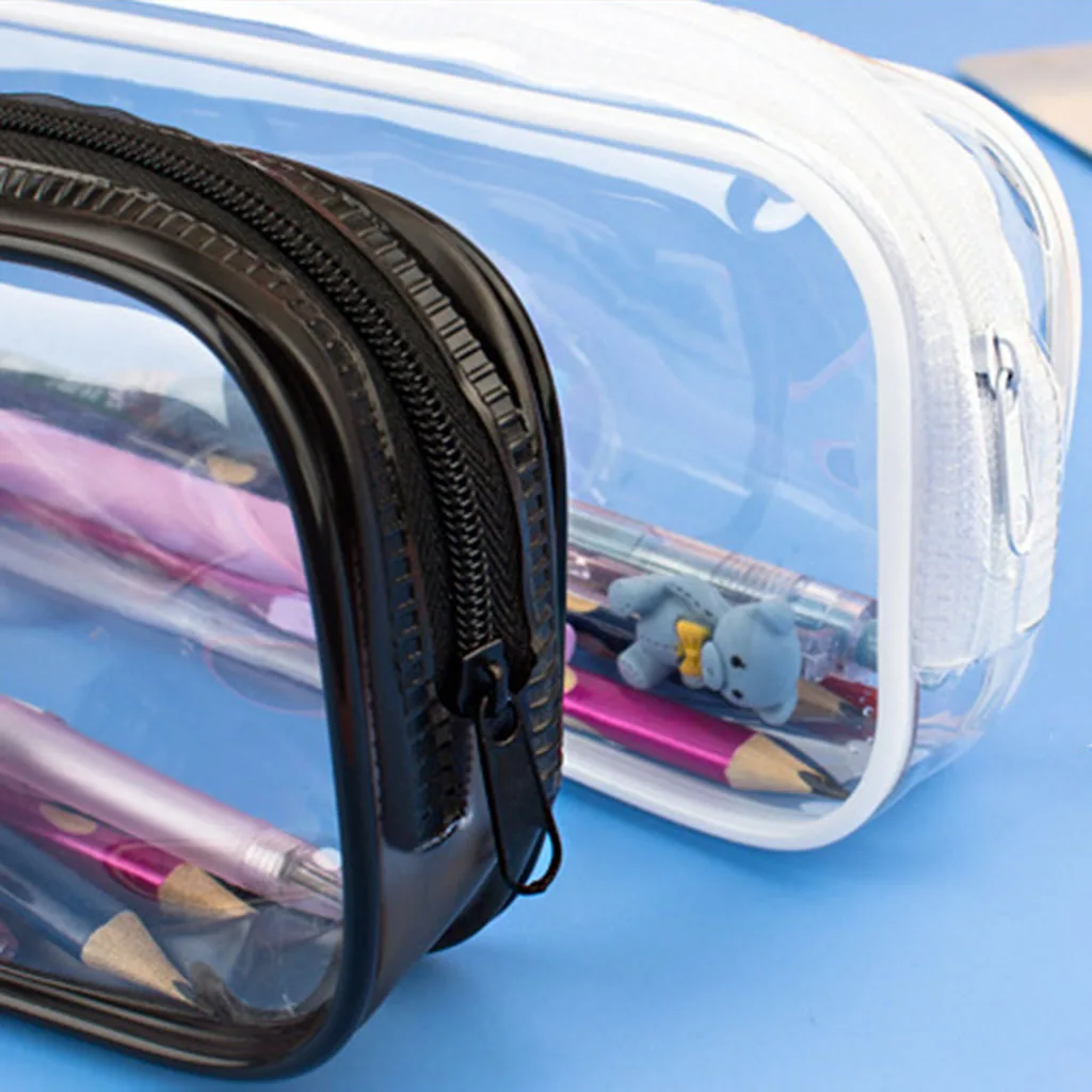 Transparent Zippred Cosmetics Bag Large Wateproof Pencil Case Portable Makeups Organizer Bag Clear Stationery
