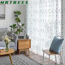 

MRTREES Embroided Leaves Sheer Curtains For Kitchen Living Room Tulle Window Sheer Voile Drapes Screening Treatment