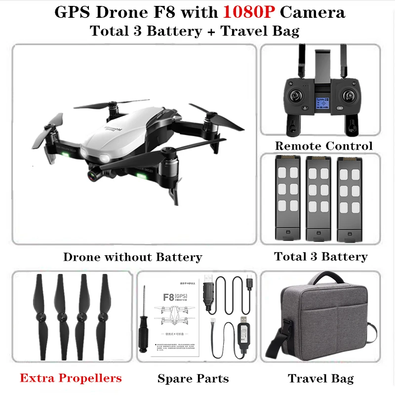 Радиоуправляемый Дрон F8 gps Дрон 1080P 2K с Wifi FPV HD камерой бесщеточный Квадрокоптер расстояние 1200 м Fly 27 Mins VS F11 K1 SG906 X12 Дрон - Цвет: 1080P-Travel Bag-3