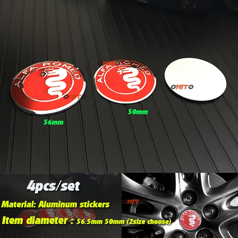 

4PCS 50mm 56MM Car Wheel center cover Auto Wheel Caps decals alfa romeo car Badge Emblem Aluminium Stickers red car styling 2.2"