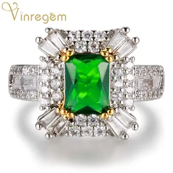 

Vinregem Branded Luxury 925 Solid Sterling Silver Emerald Gemstone Birthstone Ring Wedding Band Fine Jewelry Drop Shipping
