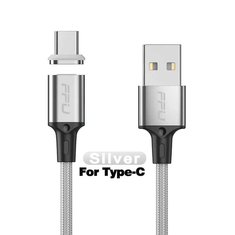 Silver For Type C FPU Магнитный Micro USB кабель для iPhone samsung type-C Быстрая зарядка Магнитный кабель зарядное устройство адаптер usb type C кабели для мобильных телефонов - Цвет: Silver For Type C