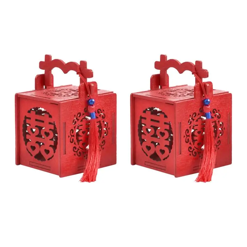 2pcs Chinese Style Wooden Candy Box Wedding Blue Bead Tassel Decorations Hollow Out Sweet Case Supplies | Дом и сад