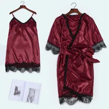 Женская шелковая ночная рубашка, шелковая ночная рубашка, халат, пижама, комплект для сна, имитация шелка, ночная рубашка, комплект 04