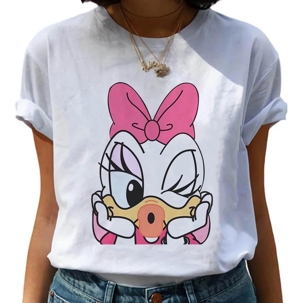 Disney Fashion Cute Daisy Duck Cartoon Print Casual Women T-Shirt O-Neck Pullover Short Sleeve Loose Tee Top friends t shirt Tees