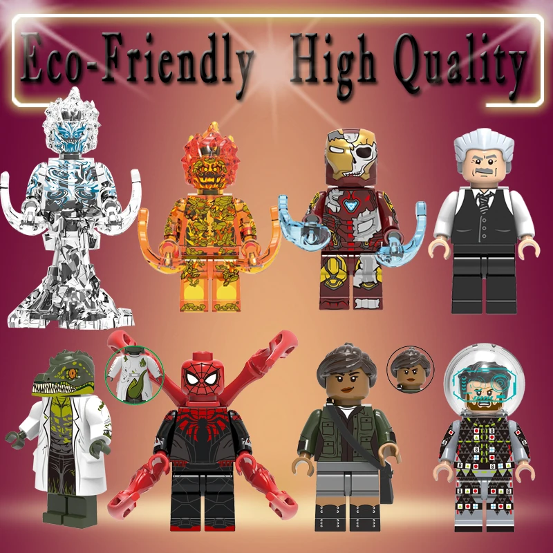 

Spider-Man 2 Building Blocks Figures Far From Home Lizard FireElemental Wind element Mysterio Iron Man Toys Children gifts X0268