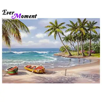 

Ever Moment Diamond Painting Seaside Sand-beach Boat Coco Full Square Drills Resin Diamond Embroidery Mosaic Cross Stitch 4Y038